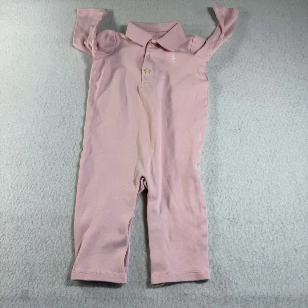 Ralph Lauren Baby 9M Lot of 2 Pink One Piece Outfits 1 footed and 1 Non footed